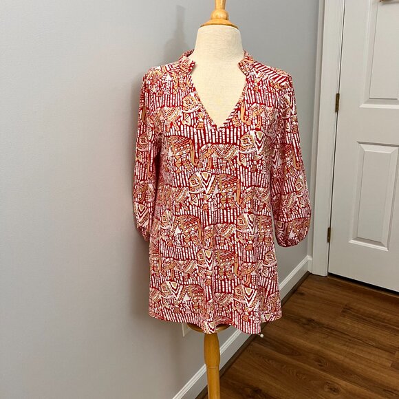 Jude Connally Red Elephant 3/4 Sleeve Tunic Top L - Picture 2 of 11